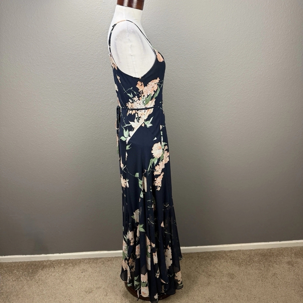 Sleeveless Navy Floral Maxi Dress with Peach Blooms - Picture 4 of 4